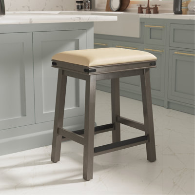 Tabouret de comptoir 24 po, siège en cuir gris français