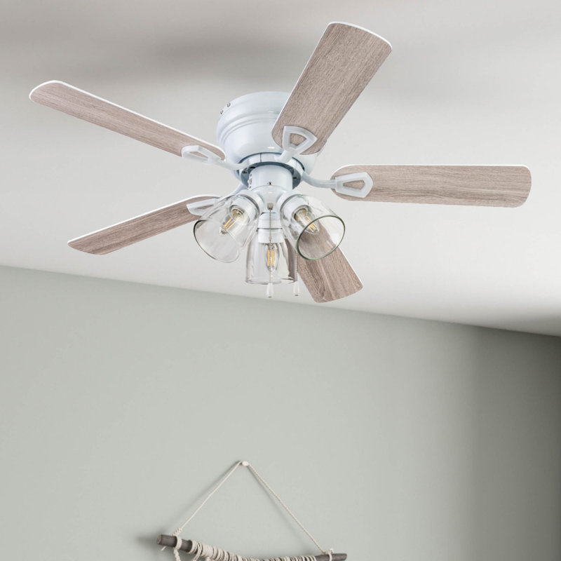 Renton 42'' Ceiling Fan with Light Kit, White with White/Grey Oak Blades