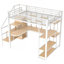 Lit mezzanine double en métal avec escalier de rangement et petite armoire