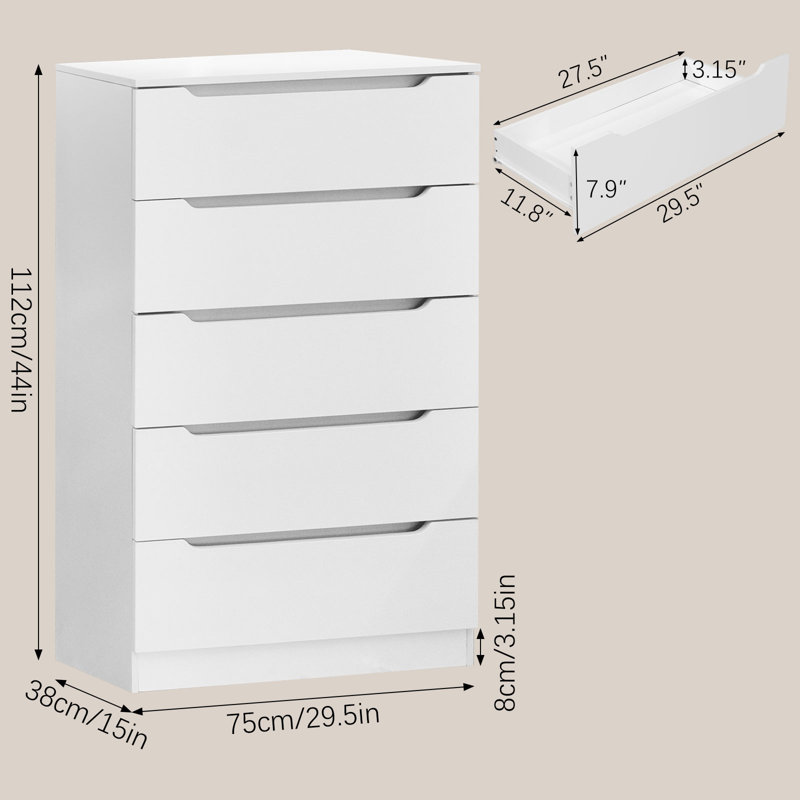 Commode 5 tiroirs 5 tiroirs 5 po
