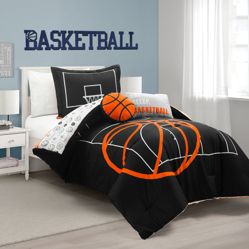 Édredon de basketball réversible surdimensionné gris anthracite, Noir, Simple