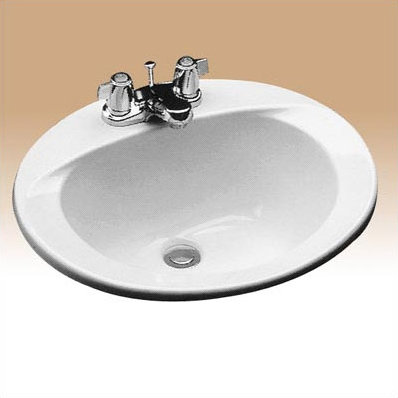 Commercial Vitreous China Oval Drop-In Bathroom Sink with Overflow, Cotton, 4" Centers