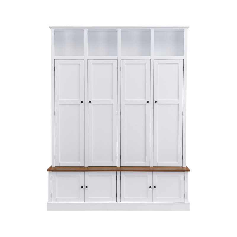 VIBE HAUS 76.7''H Farmhouse Hall Tree with Bench and Cabinet, 4-in-1 Entryway Bench with Coat Rack, Modern Entryway Storage Organizer with Open Cubbies & Hooks for Hallway, Entryway, Living Room