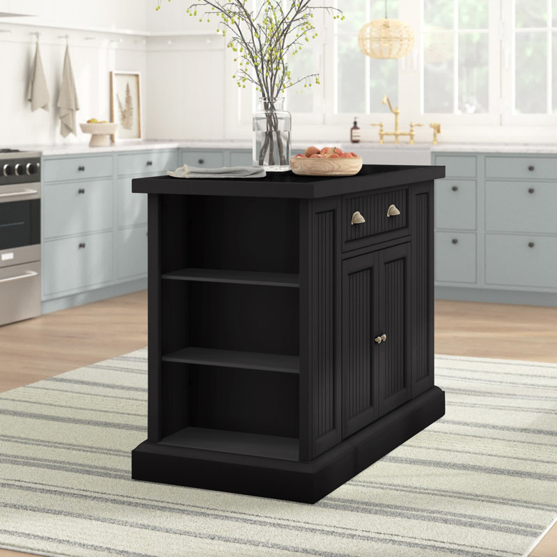 Estrella Granite Top Kitchen Island, Black