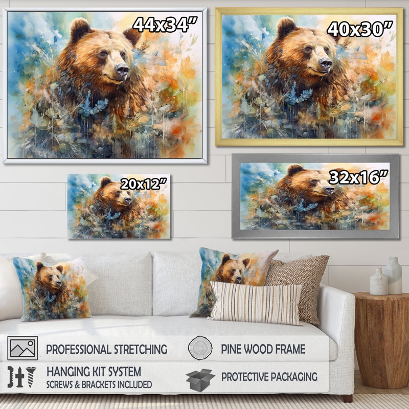 Majestic Grizzly II sur toile, Cadre photo argenté, H 30 po x l 40 po x P 1,5 po