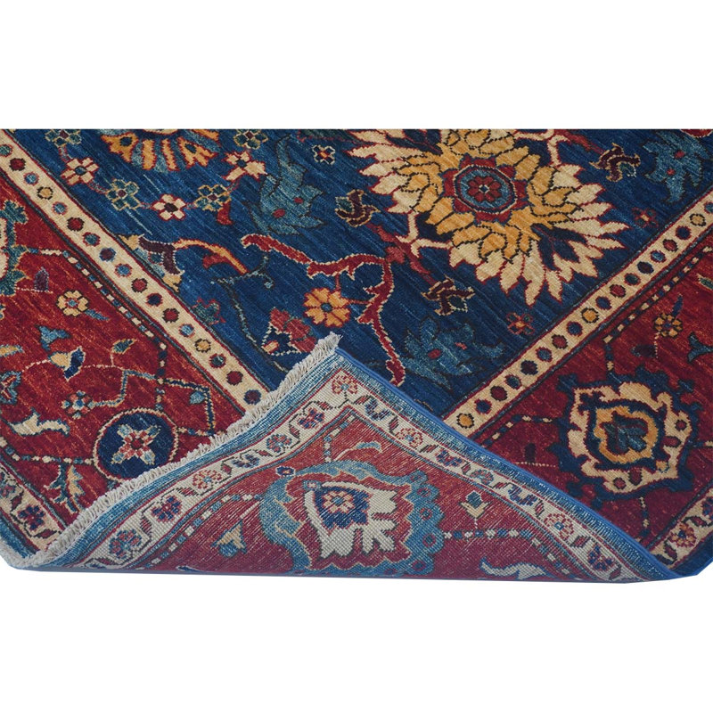 Tapis rouge / bleu / beige noué à la main de haute qualité