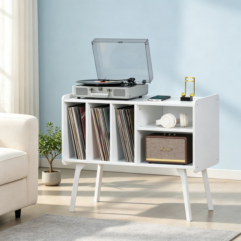 Support pour tourne-disque avec station de charge pour 220 albums, Blanc