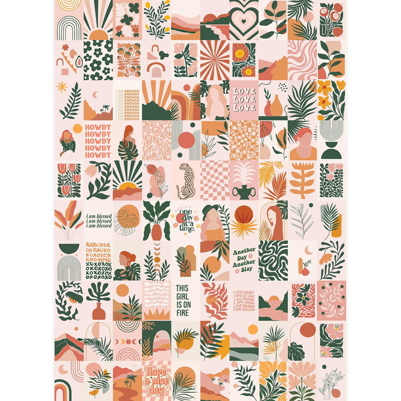 Papier peint à motif géométrique Mid-Century, L 132 po x l 96 po