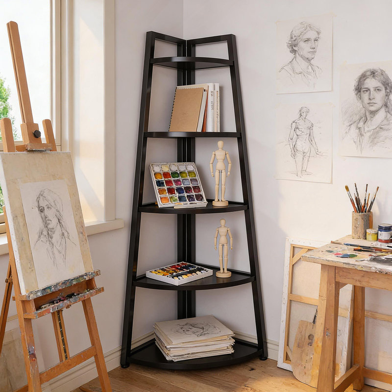 Tablette de présentation haute échelle, petite tablette de rangement, bibliothèque à 5 niveaux, tablette d'angle, Noir