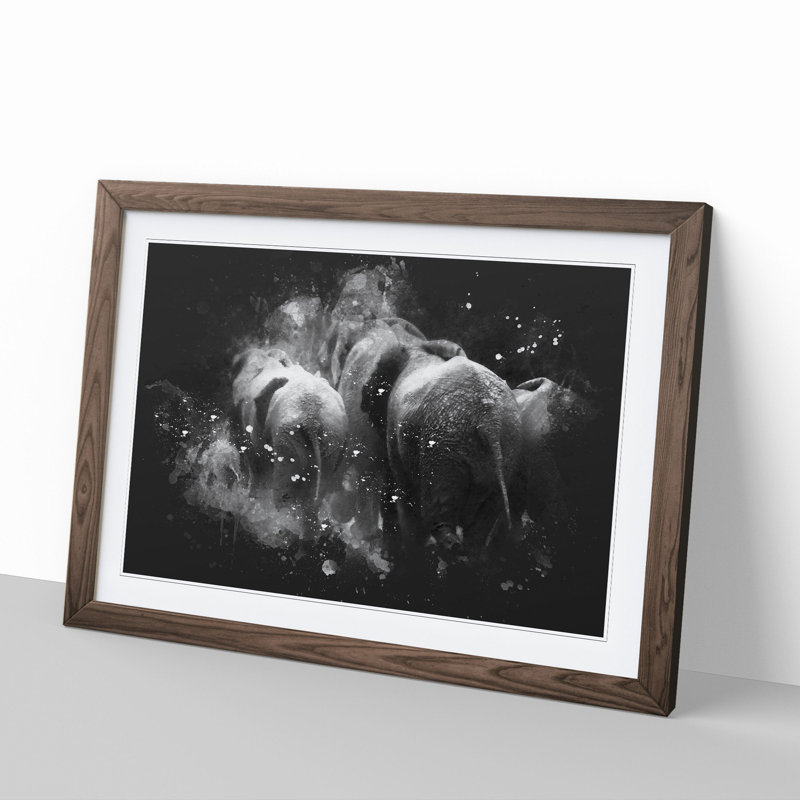 Herd of Elephants - Picture Frame Graphic Art, 36cm H x 48cm W x 2cm D, Walnut Framed