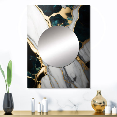 Bayrick abstrait géode or et vert marbre I - miroir décoratif en marbre, miroir mural moderne, impression d'art en métal
