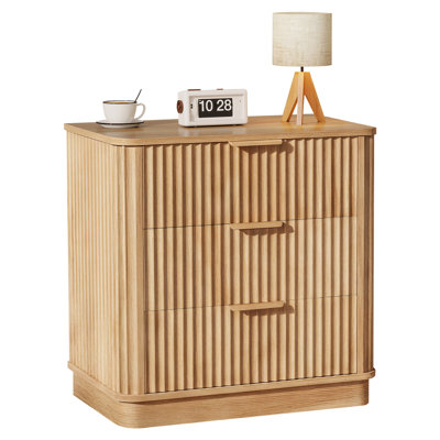 Table de chevet 3 tiroirs, table de chevet en bois cannelée Lyra, H 23,9 po x l 22,8 po x P 15 po, Lyra