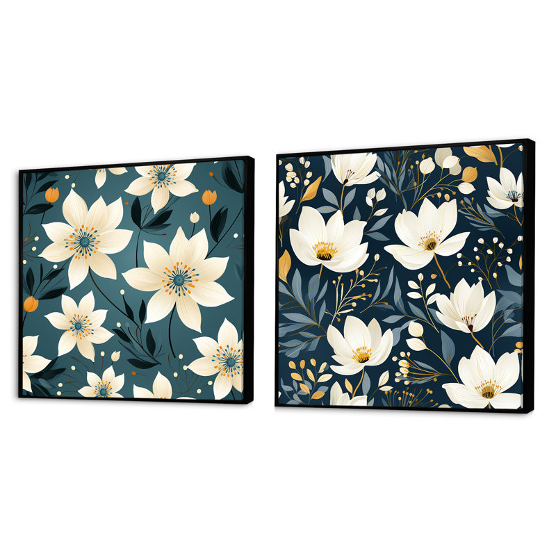 Erine - Ensemble de 2 collages carrés floraux, Cadre flottant noir, H 16 po x l 33 po