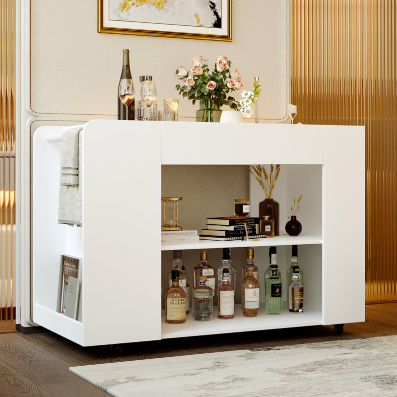 Chariot-bar polyvalent avec plateau en verre ondulé et éclairage 3 tons