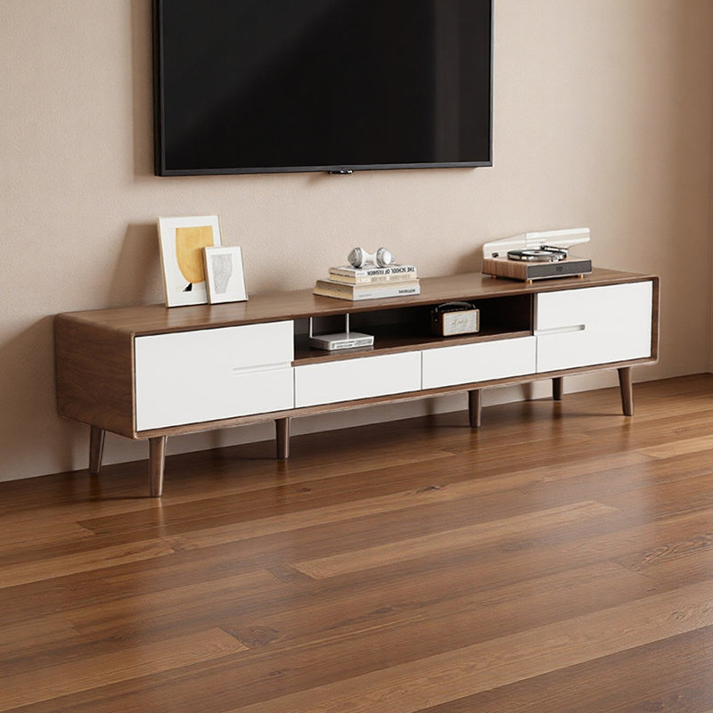 Meuble télé de luxe moderne et rétro, H 16,77 po x L 63 po x l 13,38 po, Brun noisette / blanc