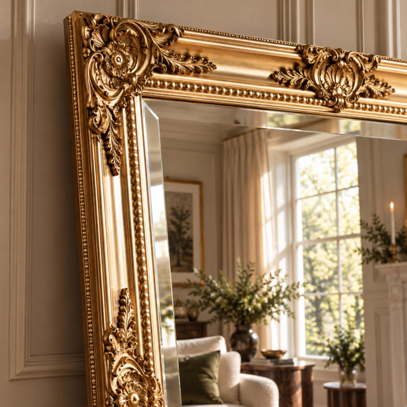Madeleine Carved Classic Accent Mirror, 74cm W x 163cm W, Gold