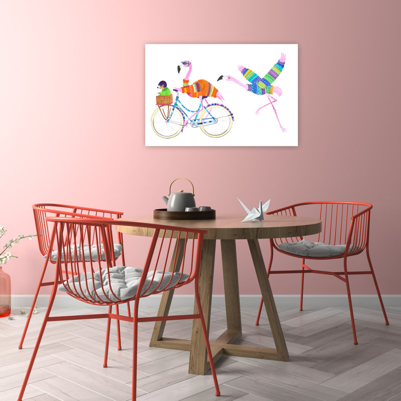 «Flamingo Adventure Modern Bird Dog», impression d'art mural, 24" H x 36" W