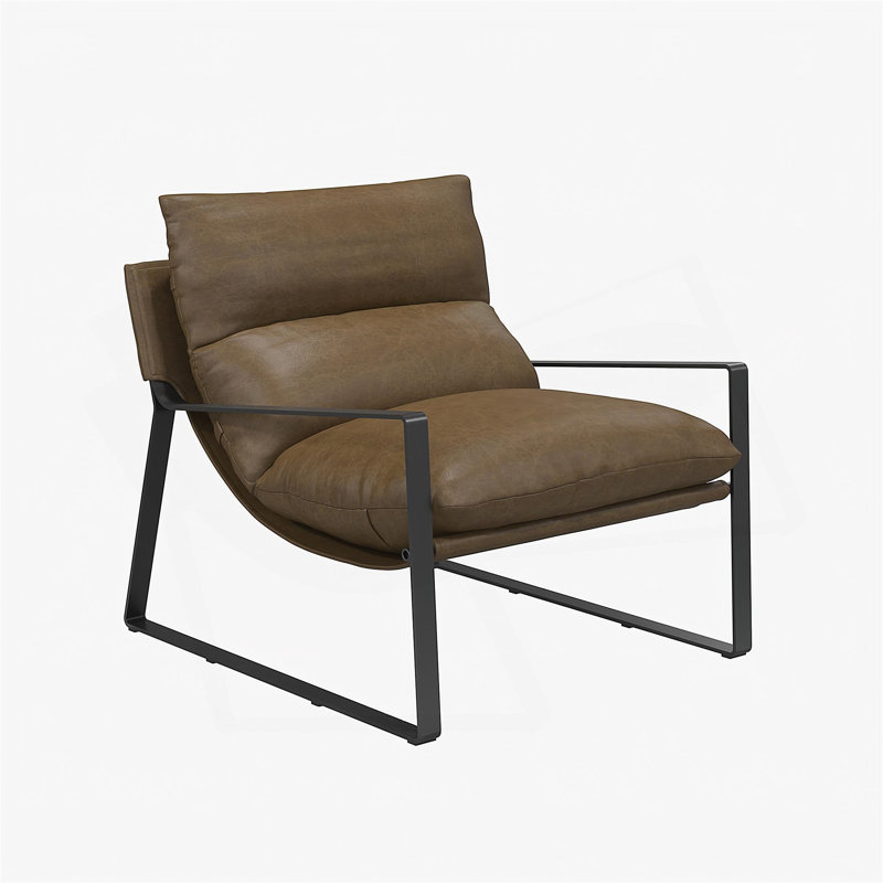 Gatsby Sling Accent Chair - Low-Profile Upholstered Lounge Chair with Metal Frame, 250lb Capacity, Matte Black Finish for Living Room, Bedroom & Office Seating