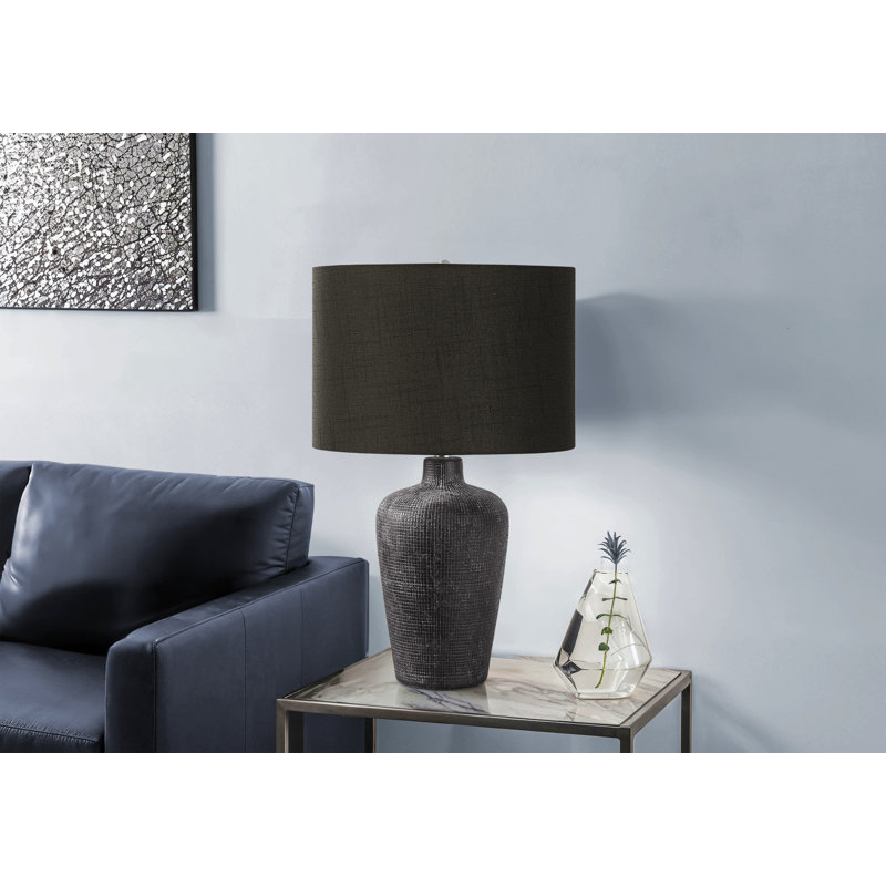 Éclairage, lampe de table, H 24 po, céramique noire, abat-jour noir, contemporain