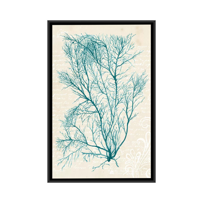 « bleu algues ii », impression sur toile, H 60 po x l 40po x P 1,5 po, Toile avec cadre flottant noir, Pas de tapis