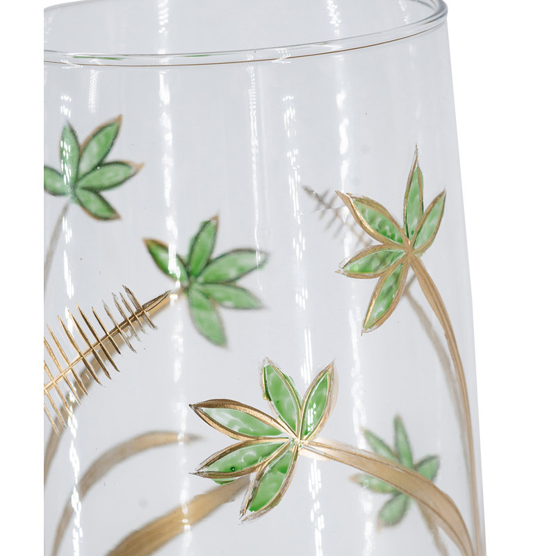 Bougeoir votif traditionnel en verre transparent avec motif floral vert et or pour table et foyer