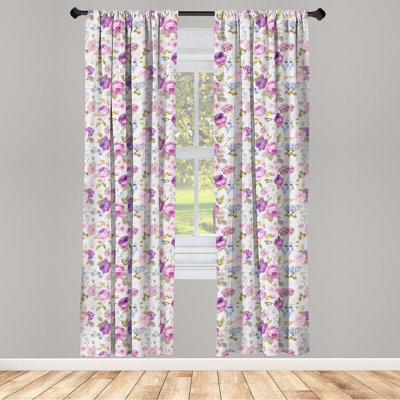 Floral Semi-Sheer Rod Pocket Curtain Panels