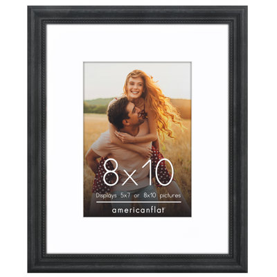  Vintage Frames - 8x10 Picture Frame with Beaded Accents - Use as 5x7 Frame or Display 8x10 Photos Without Mat - Black