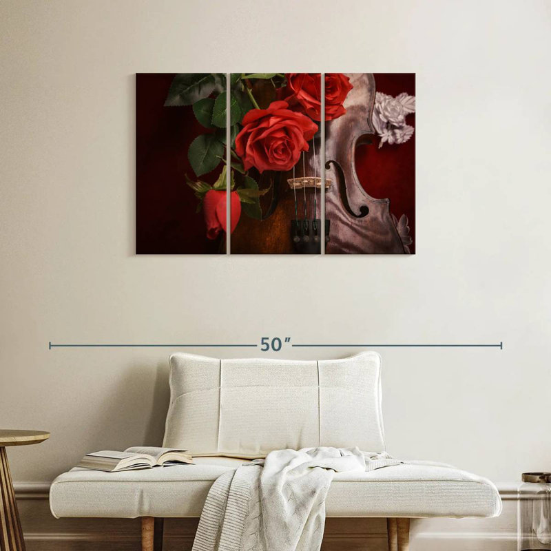 Abarca roses et violon, H 24 po x l 38 po