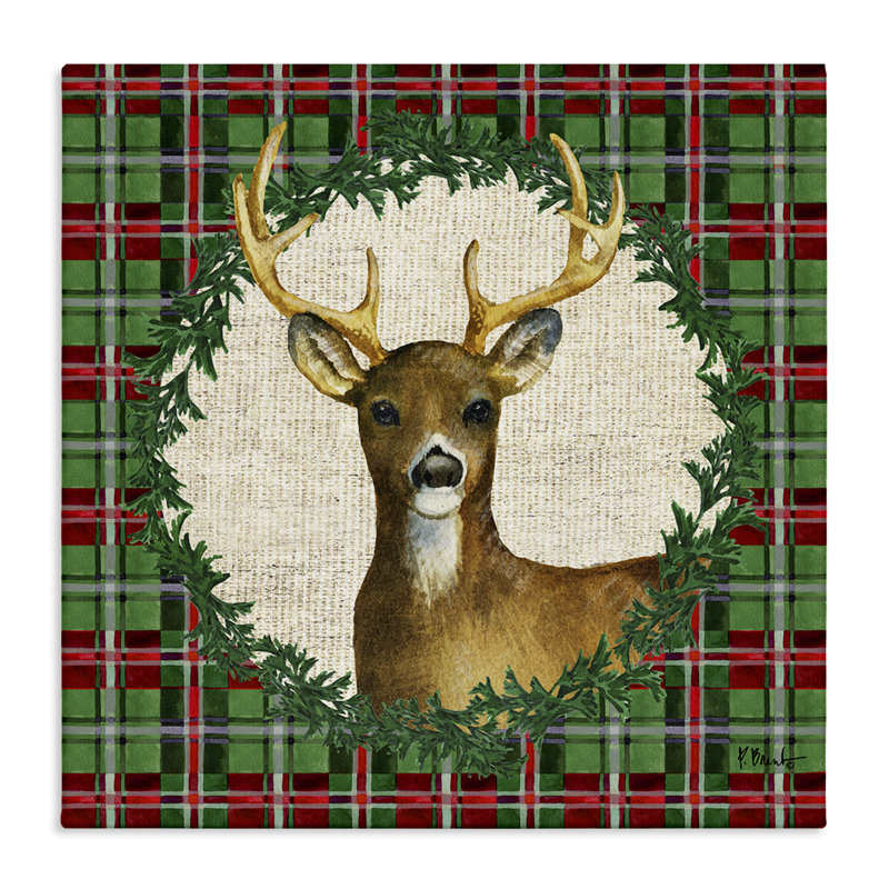  «Plaid Holiday Deer» par Paul Brent, H 36 po x l 36 po
