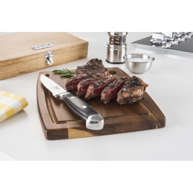 FINDKING 4-Piece Kitchen Steak Knife Set, 4.7 Inch Serrated Kitchen Knives,  Rustproof Stainless Steel Cutlery, Pakka Wood Handle, Beige (Michelia