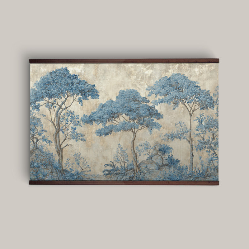 Tapisserie murale «Blue Botanical Forest» - très grande toile rétro prête à accrocher, H 40 po x l 60 po