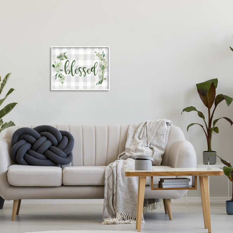 «Blessed», expression religieuse géométrique, H 20 po x l 20 po x P 1,5 po, Giclée encadrée blanc bord de mer
