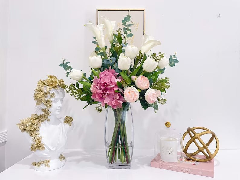 Lilies/Tulip Real Touch Artificial Flowers in Vase