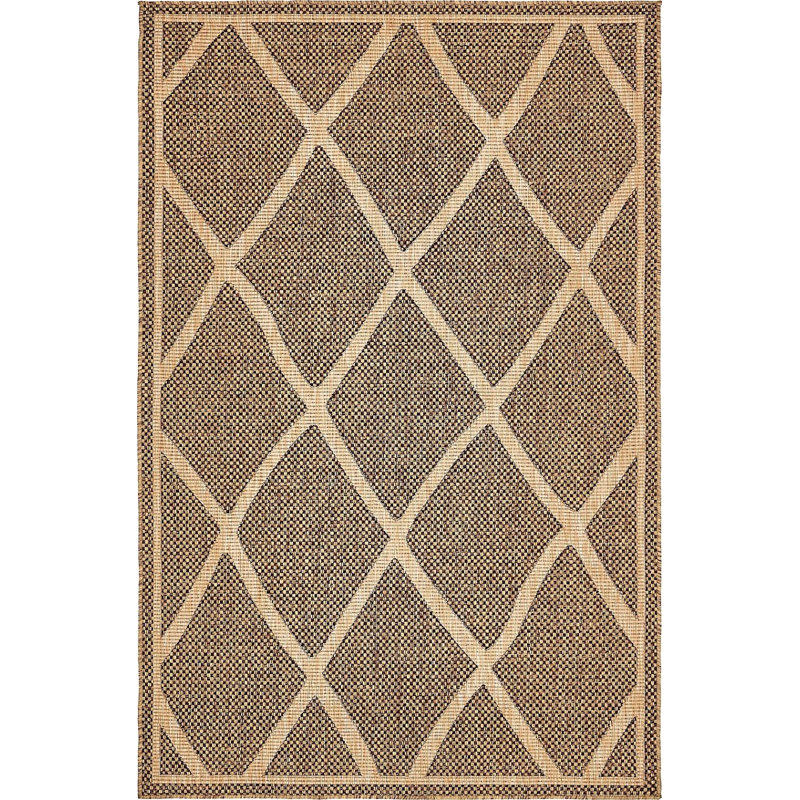Easy-Care Diamond Brown Synthetic 5' x 8' Outdoor Rug