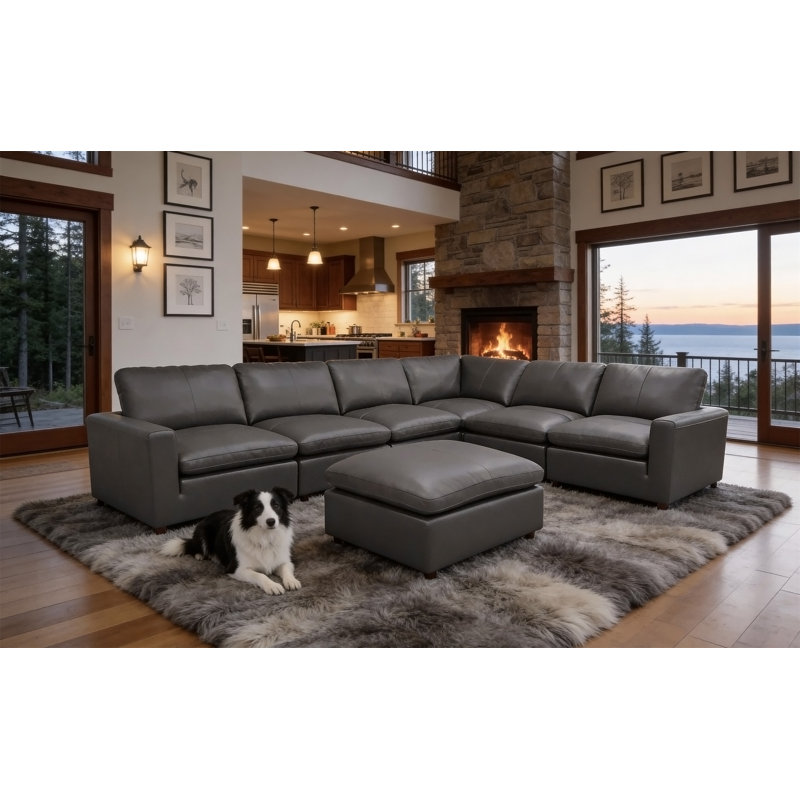 Canapé modulaire en cuir rembourré, Ginger Faux Leather, 36" H x 117" W x 117" D