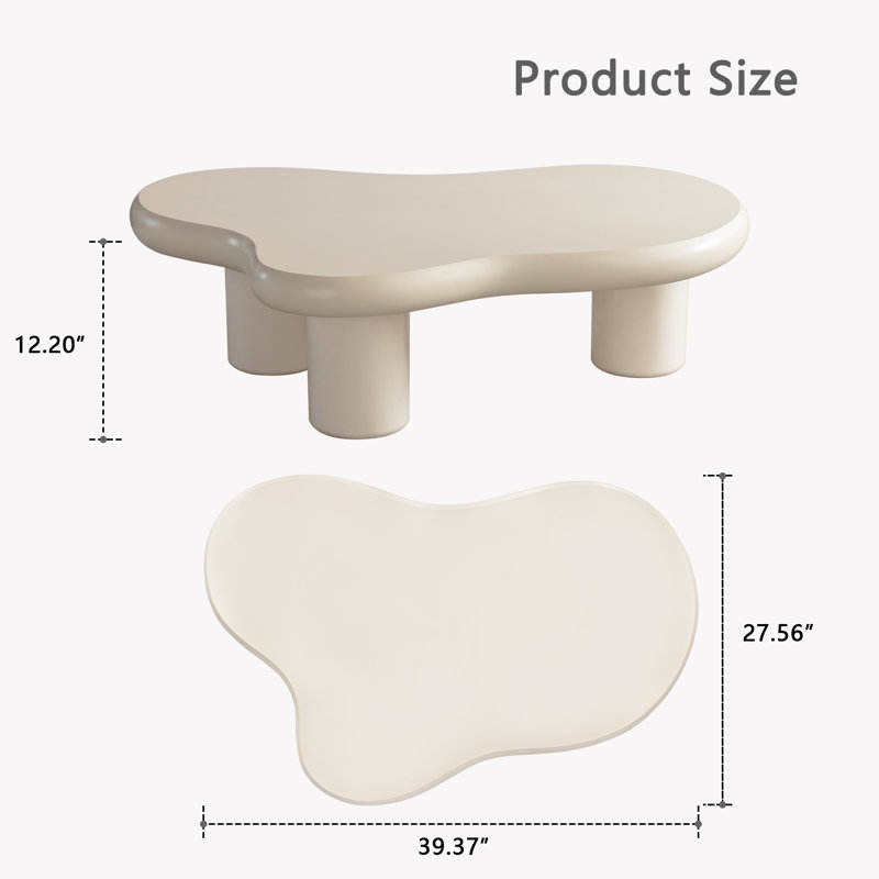 39.5" Modern Free Form Irregular Cloud Shaped White Coffee Table With 3 Legs For Living Room&Bedroom , Cream White