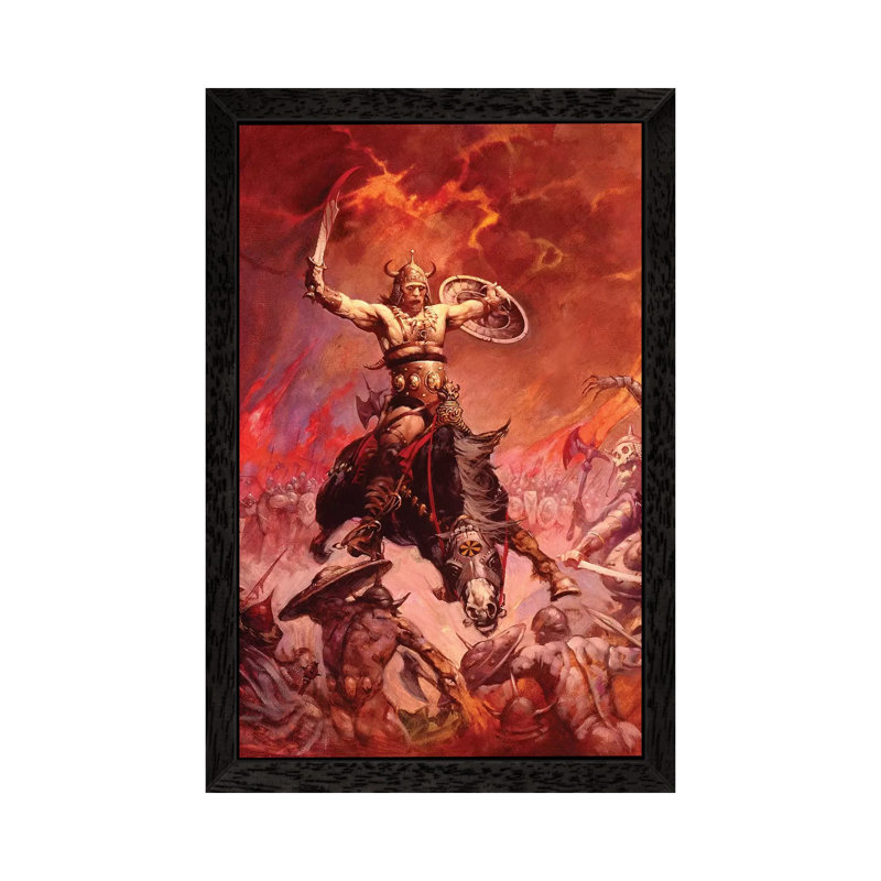 The Berserker by Frank Frazetta - Print on Canvas, 66.04 cm H x 45.72 cm W, Black Framed