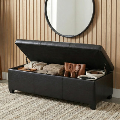 Avalon 48"W Upholstered Contemporary Rectangular Lift-Top Storage Ottoman Bench with High-Density Foam