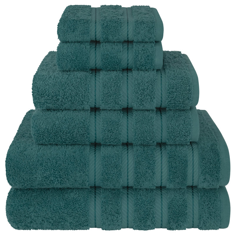 100% Cotton Premium Turkish Bath Towel Set, 6 Piece Super Soft and Absorbent Darcelle Collection, Colonial Blue