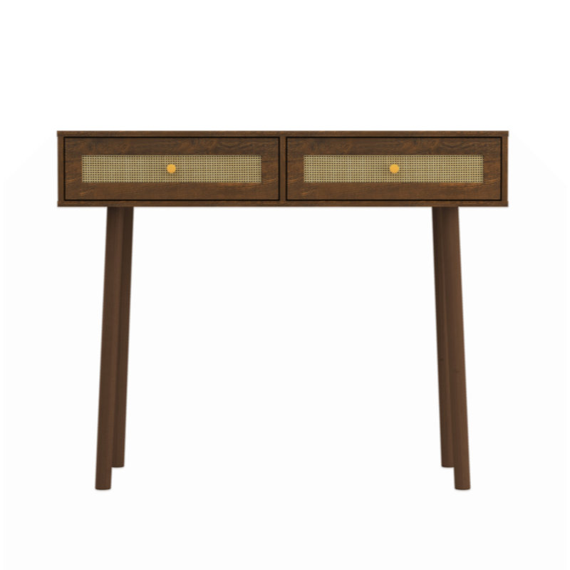 Table bohémienne, 2 tiroirs en rotin, Brun