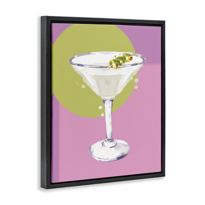 "Olive Martini Cocktail Floater", art mural par Susan Jill, Cadre flottant noir de jais, H 31 po x l 25 po