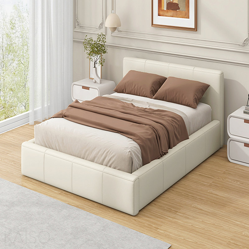 Lit double, [Revêtement beige élégant], Lit double