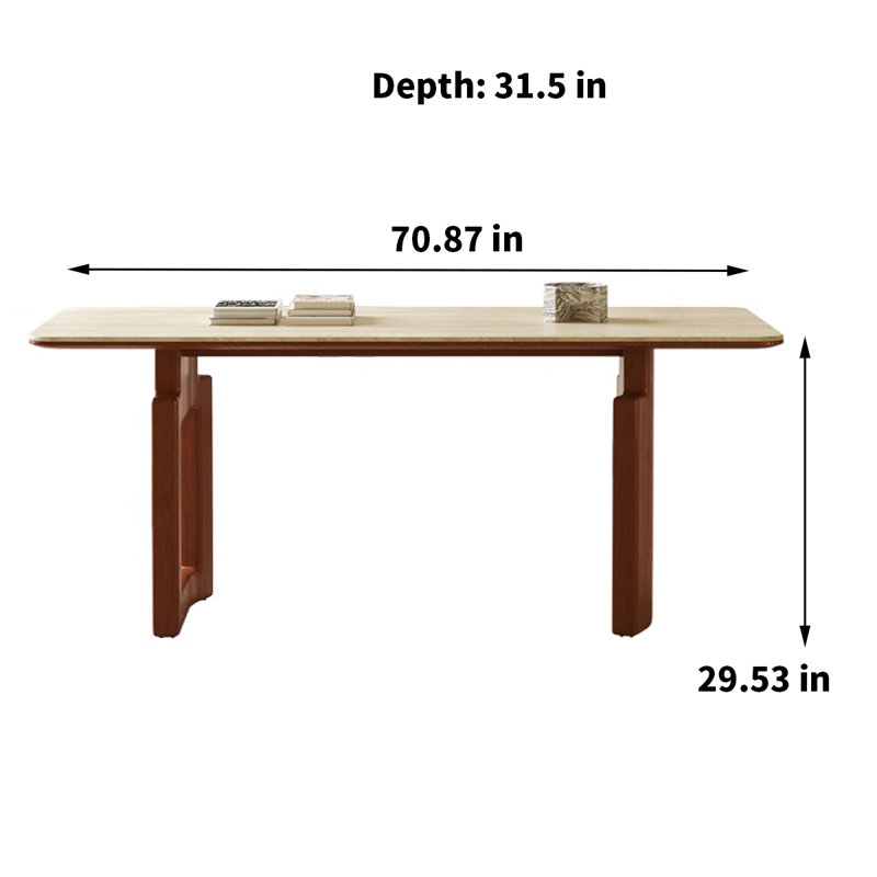 Ancient Style Rectangular Rock Plate Dining Table Solid Wood Base Dining Table, 29.53"H x 70.87"L x 31.5"W
