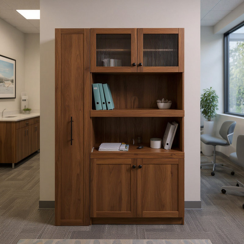 Armoire de rangement de garage extensible avec rangement coulissant et conception à plusieurs tablettes - Armoire utilitaire noyer / blanc