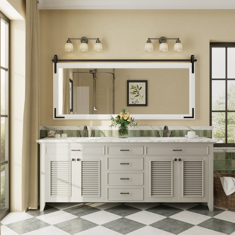 Miroir mural Amara Rustic Farmhouse, 72 po x 32 po; Horizontale, Blanc