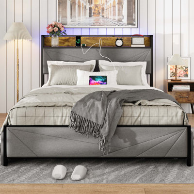 Bed Frame With 4 Storage Drawers And 2 USB Ports, Upholste Platform Bed Frame With Storage Headboard Charging Station And Metal Slat Support -  17 Stories, 8AAED302ADFD4F8A9E165A230079EBDE