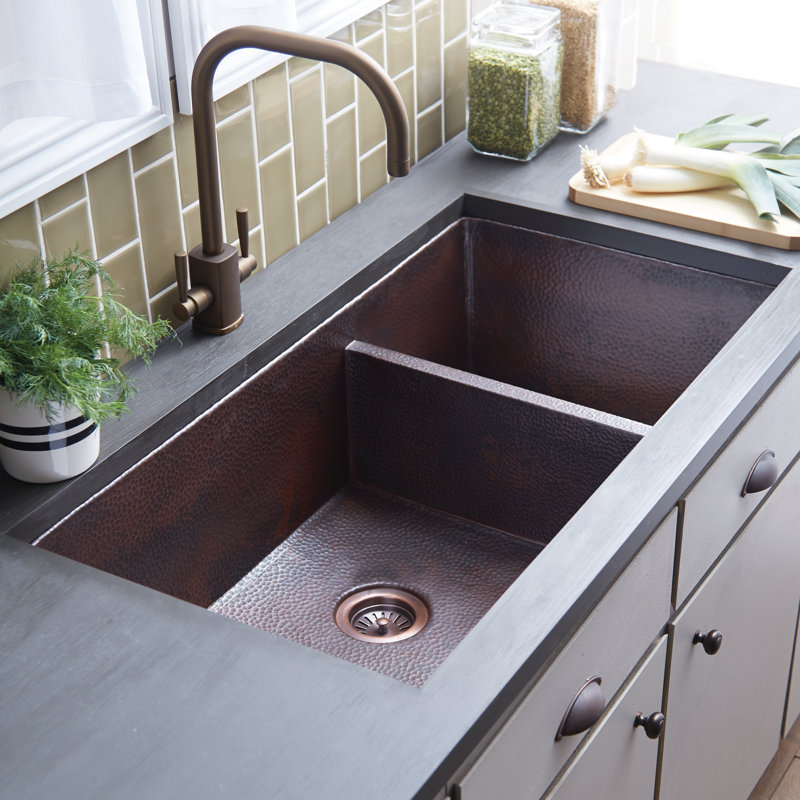 Cocina Duet Pro 40" L x 21" W Double Basin Undermount Kitchen Sink, Antique Copper