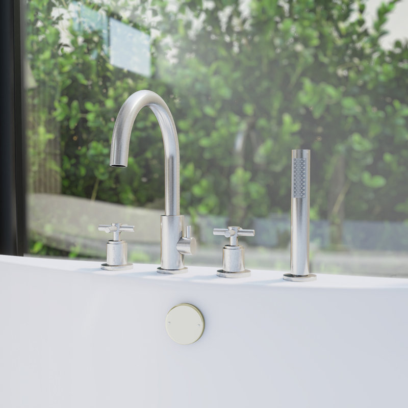 DreamLine Atlantic 12 in. x 8 in. Deck Mounted Tub Faucet with Handshower, Brushed Nickel