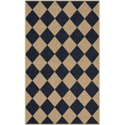 Tapis d'entrée/porche en jute facile à carreaux 3x5, tapis intérieur/extérieur à superposer pour patio noir diamant, tapis de porte lavable style ferme neutre antidérapant et non pelucheux pour balcon/jardin