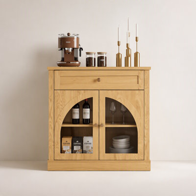 Buffet moderne de 81 cm (32 pouces) avec 1 tiroir et 2 portes vitrées cintrées, étagères réglables pour entrée, salon, salle à manger